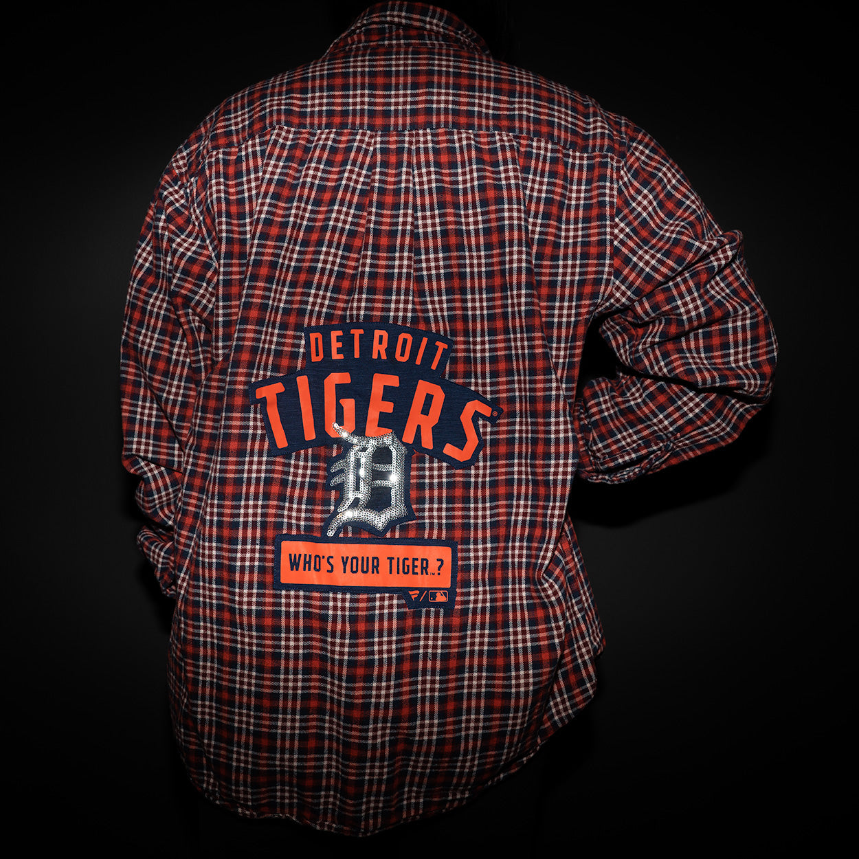 Upcycled Flannel Shirt  Detroit Tigers  Glitter  